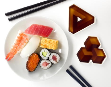 Illustration for article titled Optical Illusions Magically Appear When You Fill These Soy Sauce Dishes